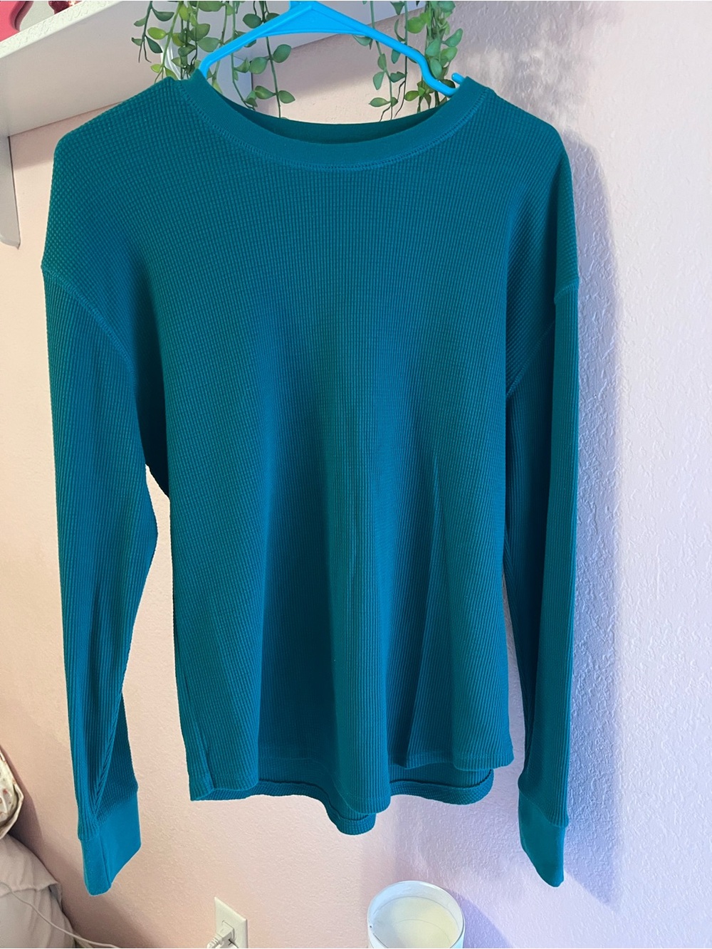 Time and Tru Teal Long Sleeve Waffle Knit Top